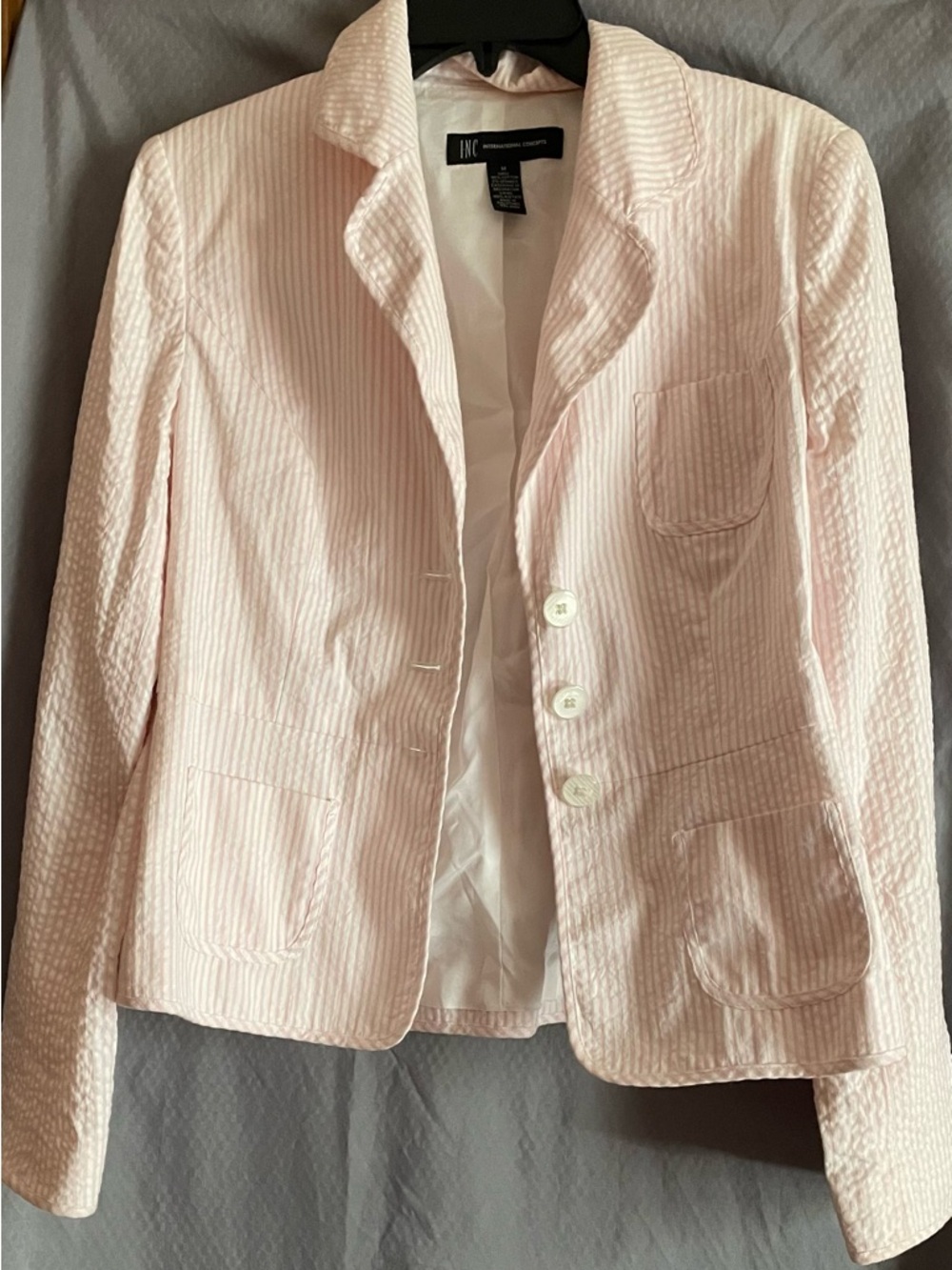 INC International Concepts Pale Pink Seersucker Blazer